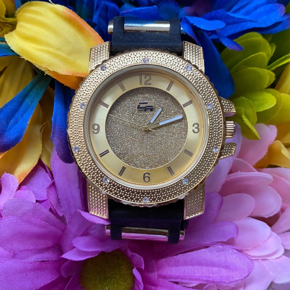 NEW* MEN BLACK GOLD ICY BLING SILICON WATCH - Picture 2 of 7